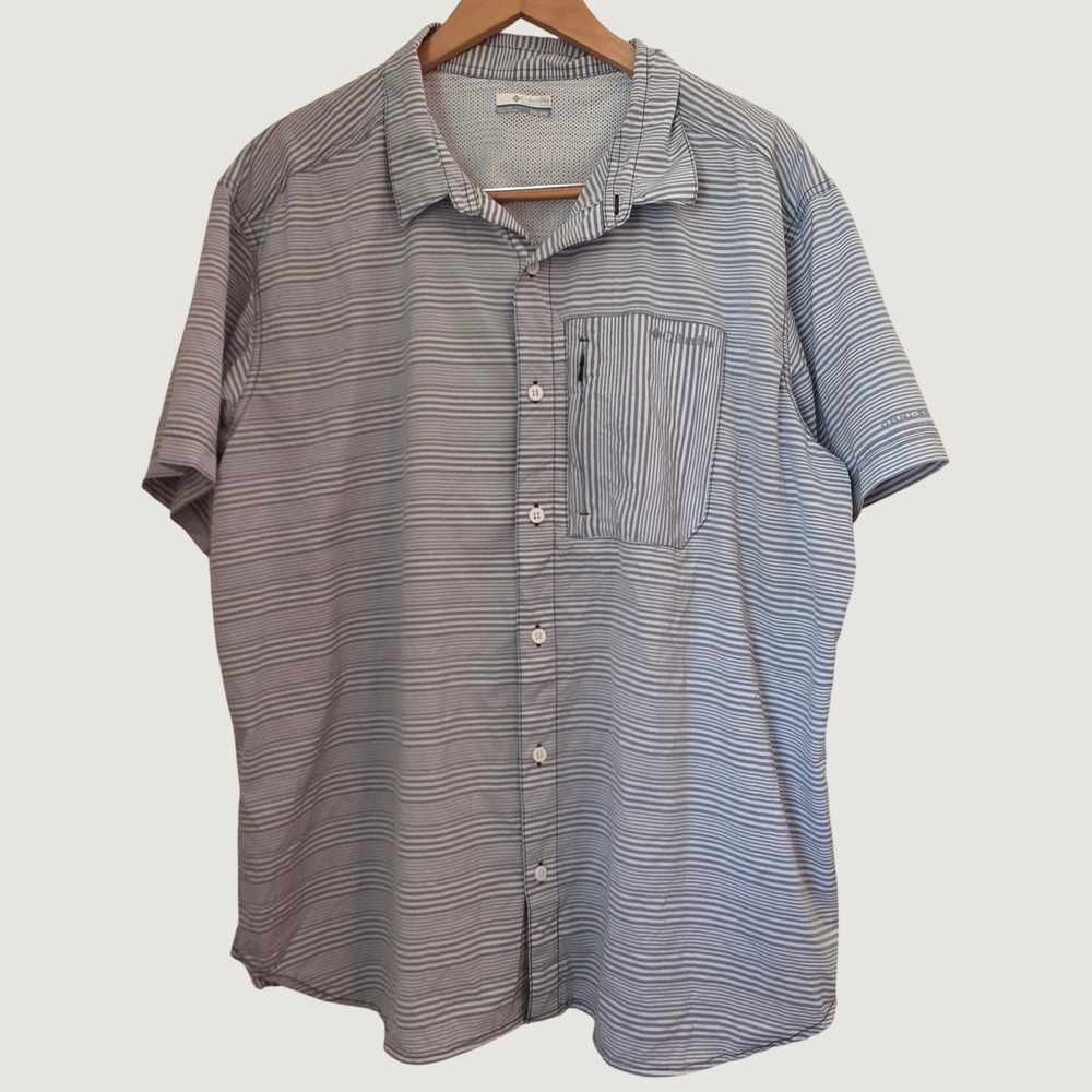 Columbia Men's Shirt Omni-Shade Blue White Striped Lightweight Fishing XXL